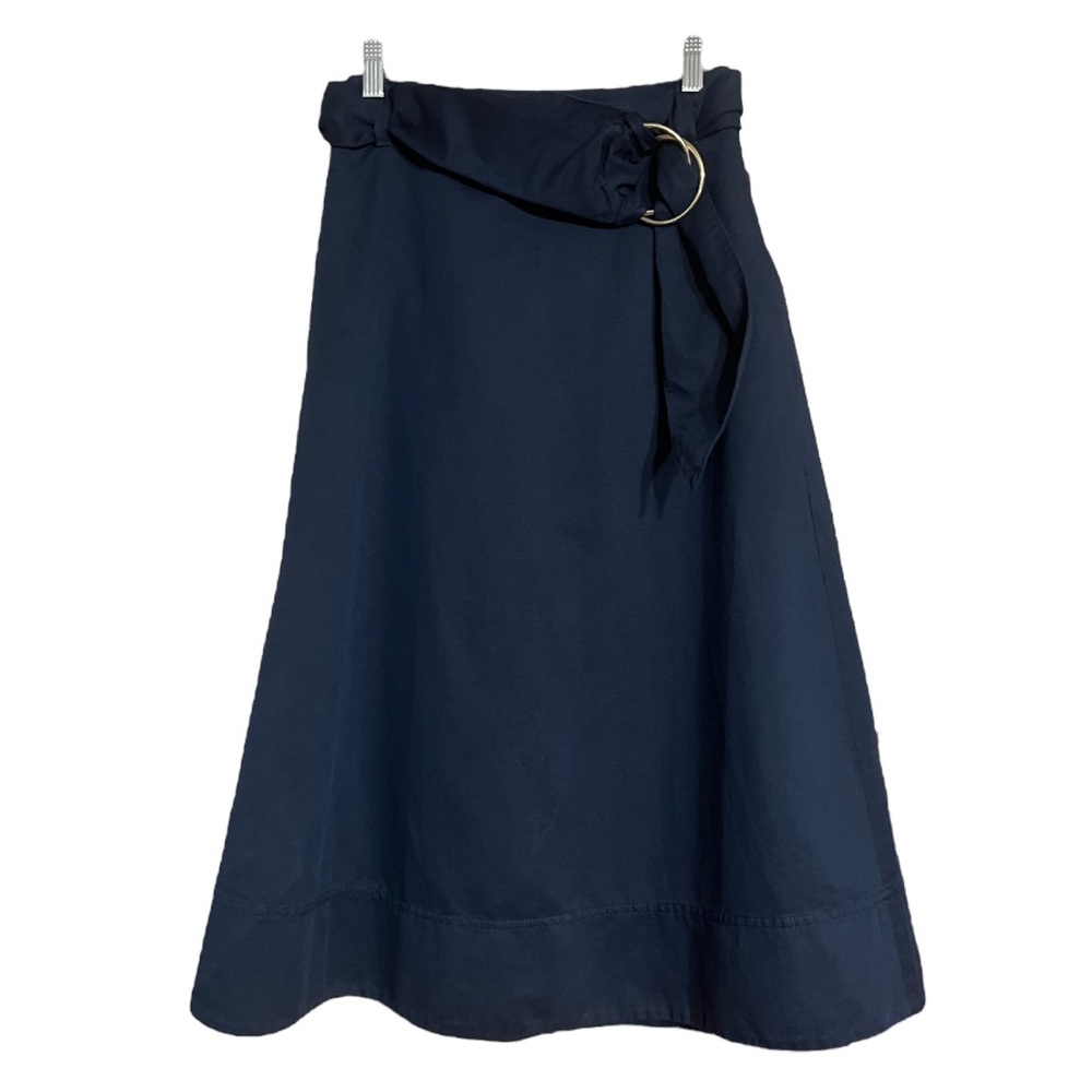 Club Monaco Navy Blue Belted A Line Midi Skirt Sz 00 NWT